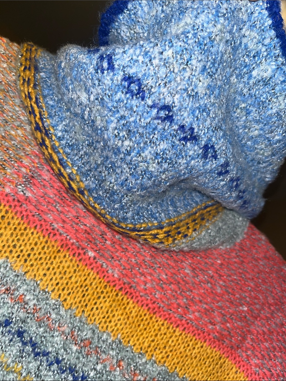 Sincerly Jules Multicolor Cropped Turtleneck Sweater - Pink, Blue & Yellow - Picture 6 of 8